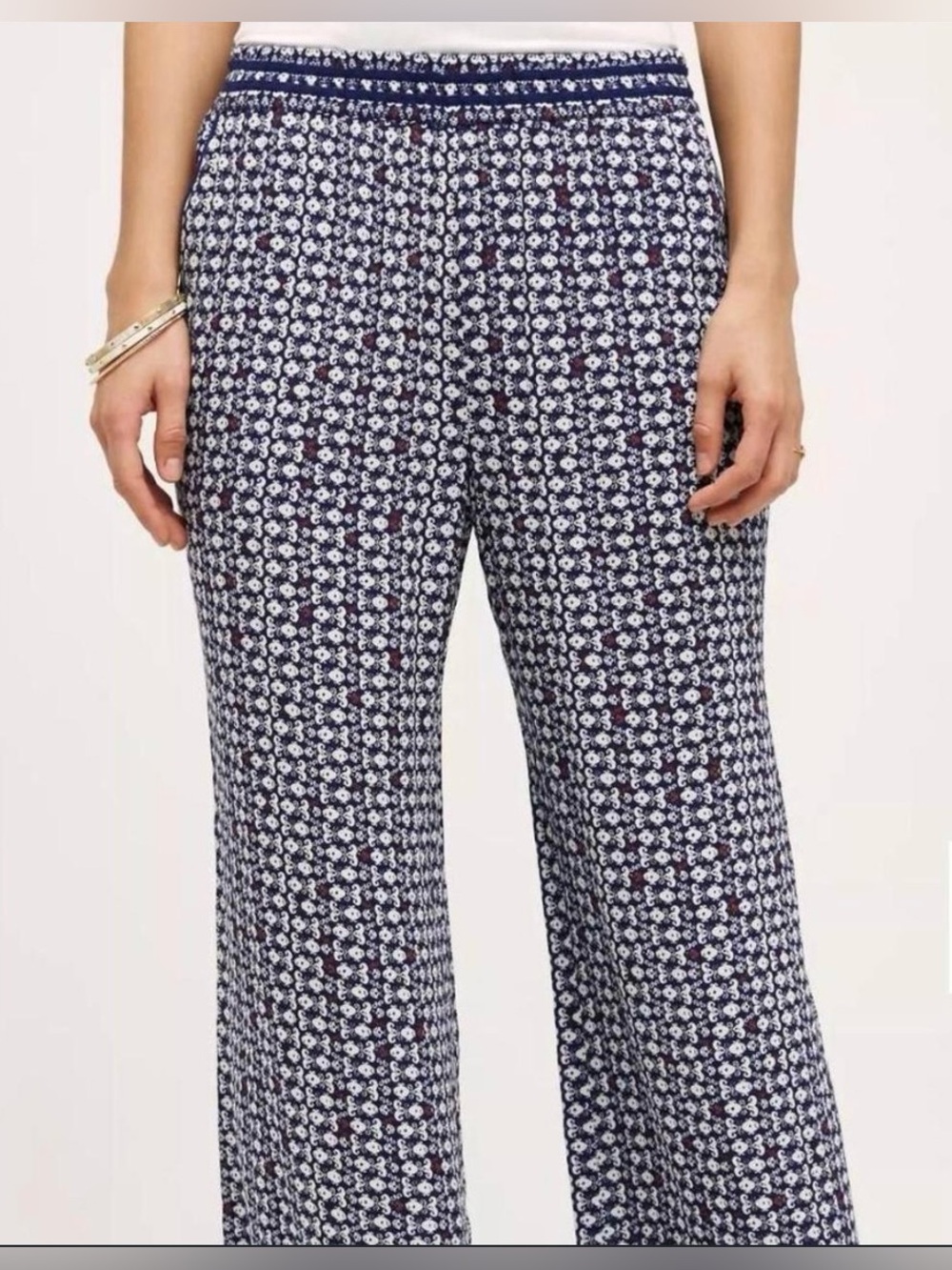 Anthropologie Wide Leg Pants - Blue Motif Print